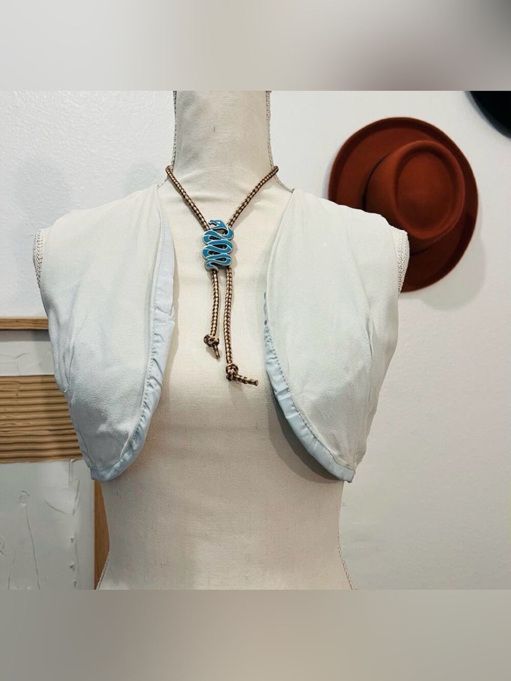 Vintage 70s Light Blue Open Style Cropped Vest Top